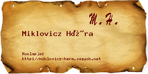 Miklovicz Héra névjegykártya